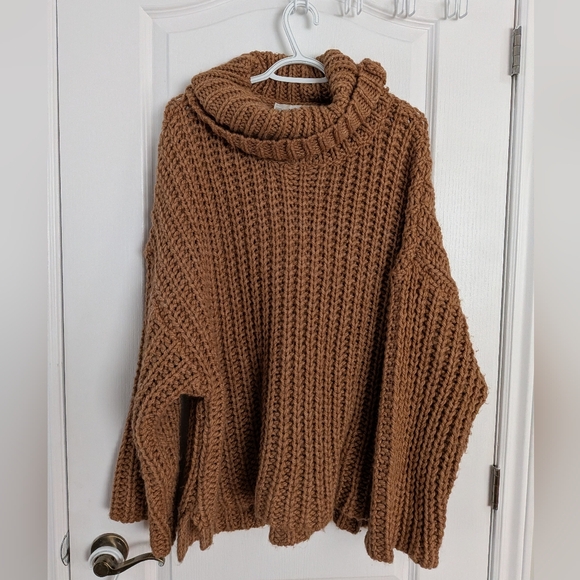 Zara oversized chunky knit sweater turtleneck brown medium - Picture 9 of 10